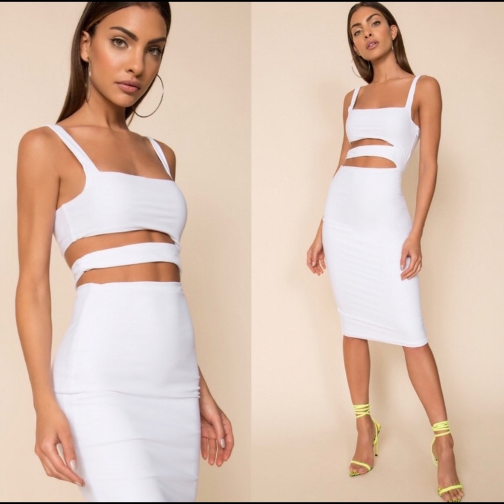 SUPERDOWN WINONA WHITE CUTOUT BODYCON DRESS